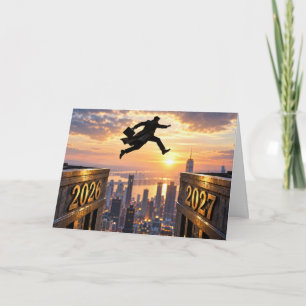 2027 Businessman Leaping Between Buildings Card