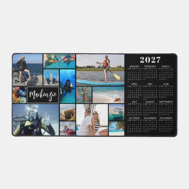 2027 Calendar 14 Photos Name Custom Colour Desk Mat (Front)