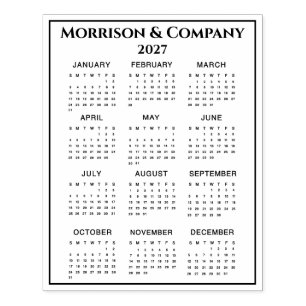2027 Calendar #3 Four Rows, Three Columns, Name Rubber Stamp