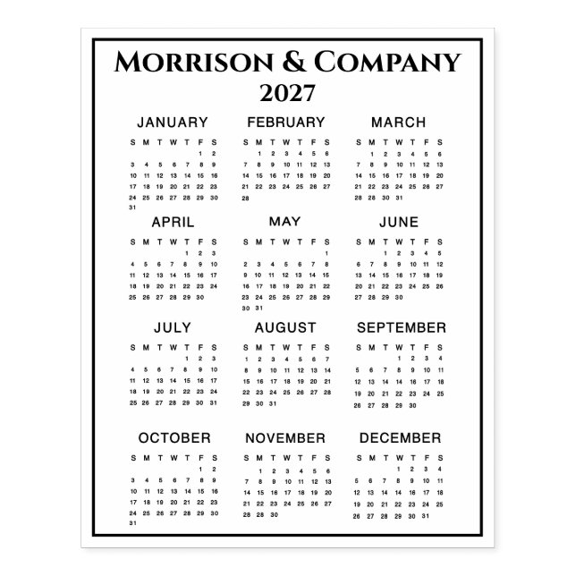 2027 Calendar #3 Four Rows, Three Columns, Name Rubber Stamp (Imprint)