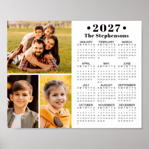 2027 Calendar 3 Photo Collage Personalised Poster