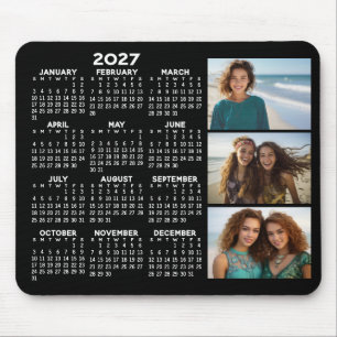 2027 Calendar 3 Photos Basic Black Minimal Magnet Mouse Mat