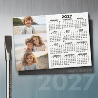 2027 Calendar - 3 Photos Basic Black White Magnet