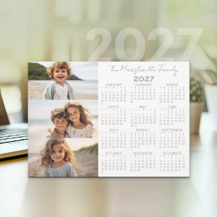 2027 Calendar - 3 Photos - Basic Grey White Holiday Card