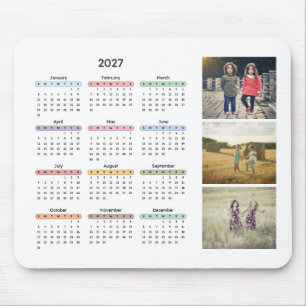 2027 calendar 3 photos simple modern yearly desk mouse mat