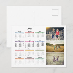 2027 calendar 3 photos simple modern yearly holiday postcard