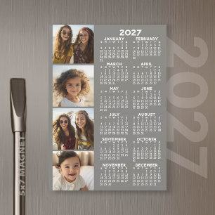 2027 Calendar 4 Photo Collage Magnetic Card - Grey