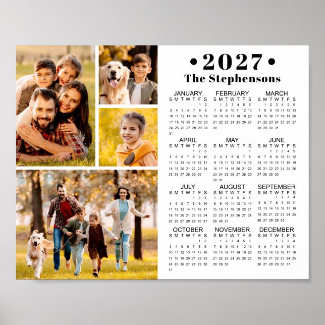 2027 Calendar 4 Photo Collage Personalised Poster (Front)