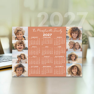 2027 Calendar - 8 Photos Terra Cotta White Holiday Card