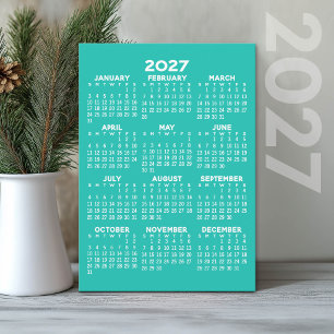 2027 Calendar - Basic Aqua Minimal Holiday Card