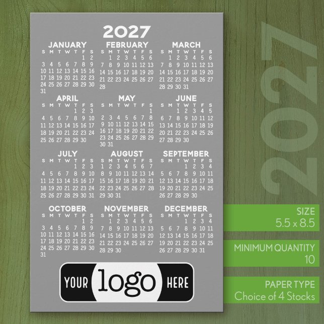 2027 Calendar - Basic Grey Minimal Logo Stationery (2027 Calendar Stationery Sheets - 5.5 x 8.5 with logo)
