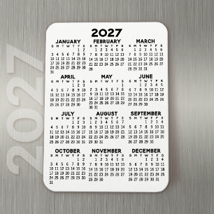 2027 Calendar - Basic Minimal Black and White Magnet
