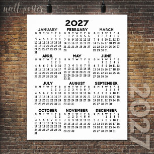 2027 Calendar - Basic Minimal Black and White Poster