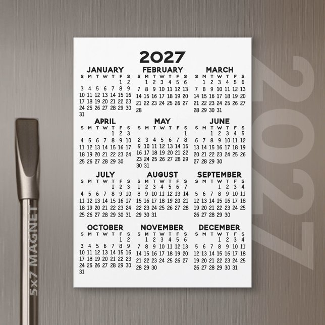 2027 Calendar - Basic Minimalist Magnetic Card (2027 Calendar Magnet)