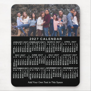 2027 Calendar Black Personalised Photo Name Bold Mouse Mat