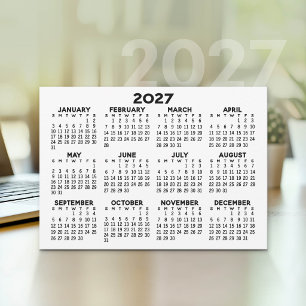 2027 Calendar - Black White Minimal Modern Simple Holiday Card