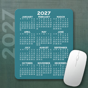 2027 Calendar - blue background - Vertical Mouse Mat