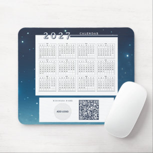 2027 Calendar Blue Galaxy Business Logo QR Code Mouse Mat