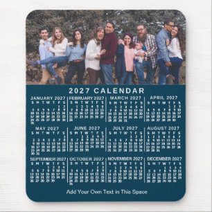 2027 Calendar Blue Personalised Photo Name Bold Mouse Mat