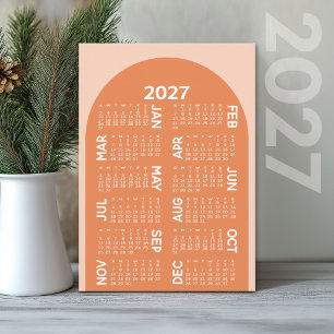 2027 Calendar - boho mod arch retro coral Holiday Card
