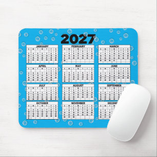 2027 Calendar Bubbles On Aqua Mouse Mat