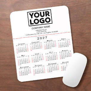2027 Calendar Business Logo and Text on White Mouse Mat