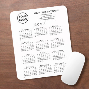 2027 Calendar Business Logo and Text White Mouse Mat