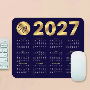 2027 Calendar Business Logo Navy & Gold Corporate Mouse Mat