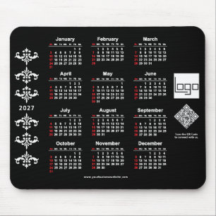 2027 Calendar Business Logo QR Code Black Baroque Mouse Mat