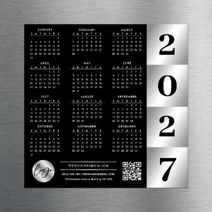 2027 Calendar Business Logo QR Code Black & Silver