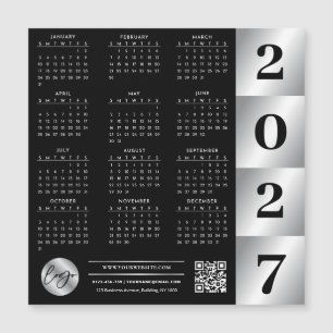 2027 Calendar Business Logo QR Code Black & Silver