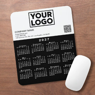 2027 Calendar Business Logo QR Code Black White Mouse Mat