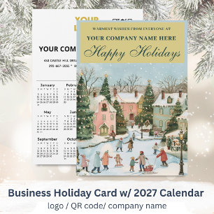 2027 Calendar Business Logo QR Festive  Holiday Card