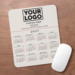 2027 Calendar Business Logo Text Beige Mouse Mat