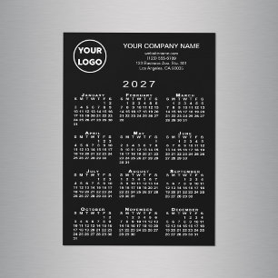 2027 Calendar Business Logo Text Black Magnet Card