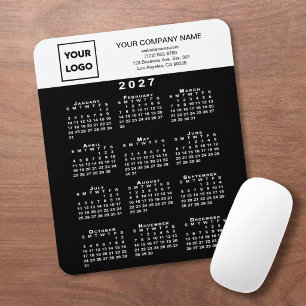 2027 Calendar Business Logo Text Black White Mouse Mat