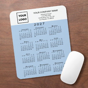 2027 Calendar Business Logo Text Light Blue Mouse Mat