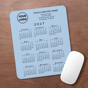 2027 Calendar Business Logo Text Light Blue Mouse Mat