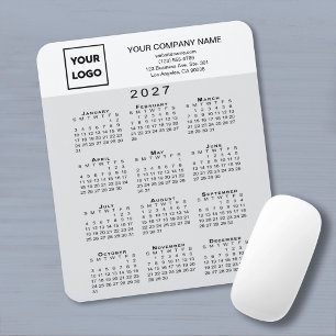 2027 Calendar Business Logo Text Light Grey White Mouse Mat