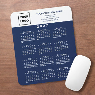 2027 Calendar Business Logo Text Navy Blue White Mouse Mat