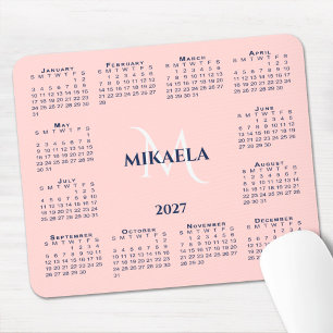 2027 Calendar Chic Monogram Name Coral Pink Mouse Mat