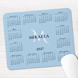 2027 Calendar Chic Monogram Name Light Blue Mouse Mat