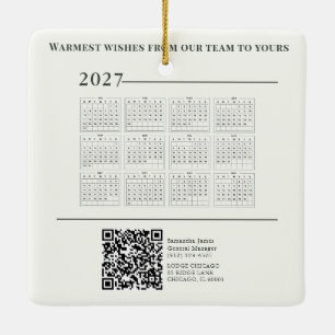 2027 Calendar Christmas Cottage QR Code Business Ceramic Ornament