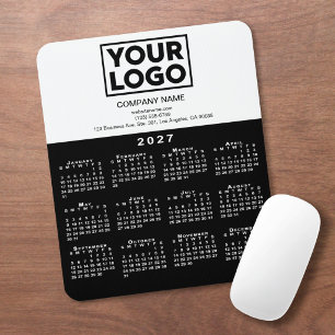 2027 Calendar Company Logo Text Black White Mouse Mat