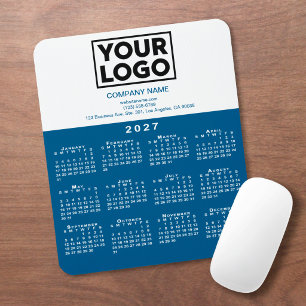 2027 Calendar Company Logo Text Blue White Mouse Mat