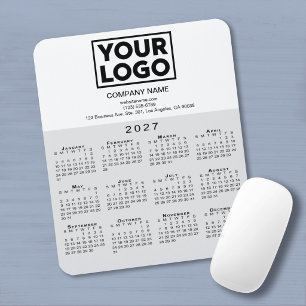 2027 Calendar Company Logo Text Grey White Mouse Mat