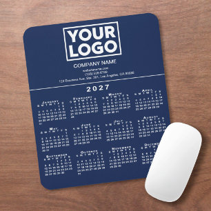 2027 Calendar Company Logo Text Navy Blue Mouse Mat