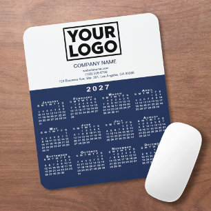 2027 Calendar Company Logo Text Navy White Mouse Mat