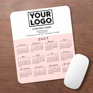 2027 Calendar Company Logo Text Pink White Mouse Mat