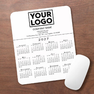 2027 Calendar Company Logo Text White Mouse Mat